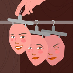 mental health woman fake dissociative identity disorder illustration