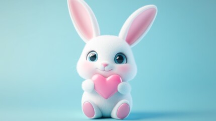 Obraz premium Cute cartoon rabbit holding a heart
