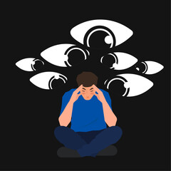 mental health man anxiety in flat illustration