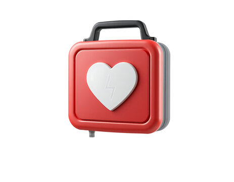 3D Cartoon AED Defibrillator with Heart Symbol
