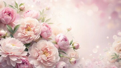 Soft Peony Floral Background in Light Pink Shades , delicate flowers