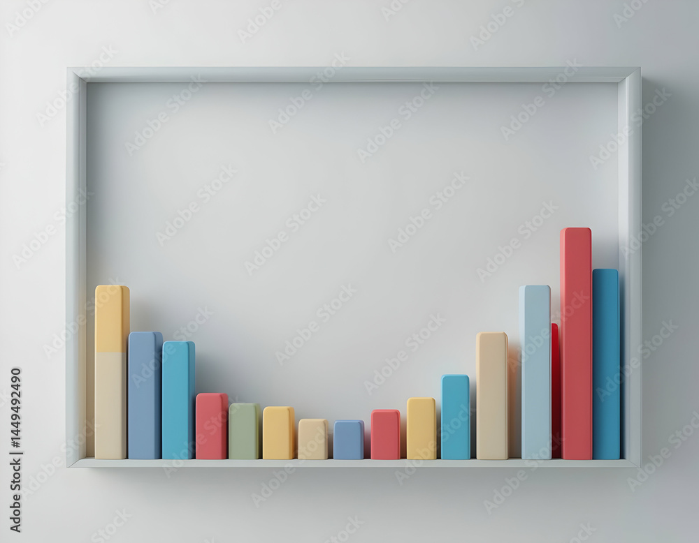 Poster bar graph showing growth and decline in white frame