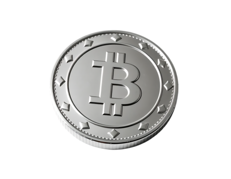 Silver Bitcoin Coin on Transparent Background