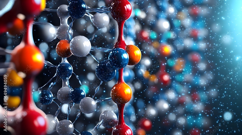 Sticker molecular structure, science, 3d rendering - abstract science