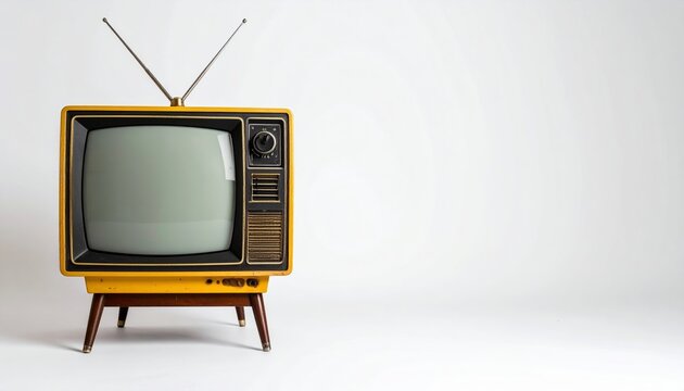 Vintage Yellow Television Set on White Background