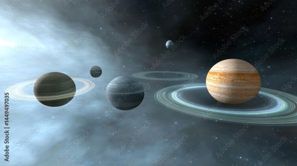 Poster planetary rings spectacle outer space hyperrealistic ai visualization cosmic environment celestial v