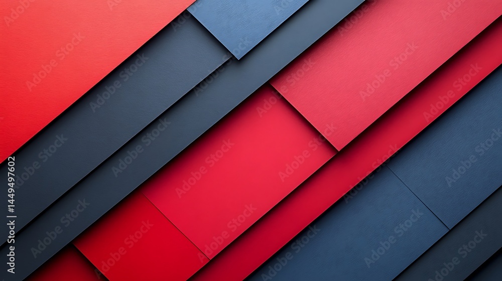 Poster abstract background of red and dark blue paper layers forming geometric shapes with dynamic diagonal