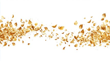 Gold petals fluttering on white background