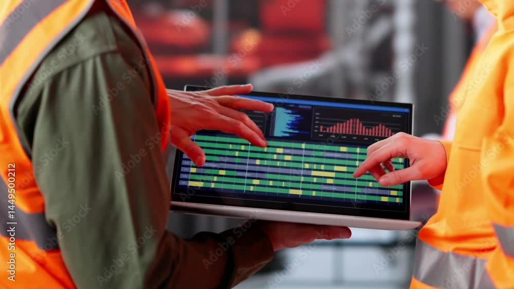 Poster Engineer Using Computer In Electric Car Factory