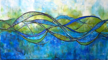 Abstract Blue Green Wave Painting Modern Art Canvas