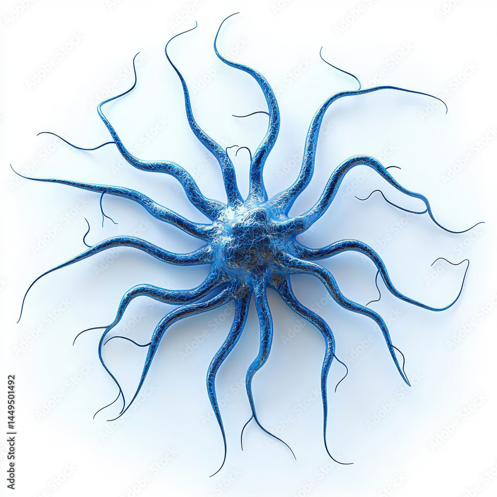 Aufkleber futuristic neuron network with intricate blue tendrils extending outward, representing advanced neur