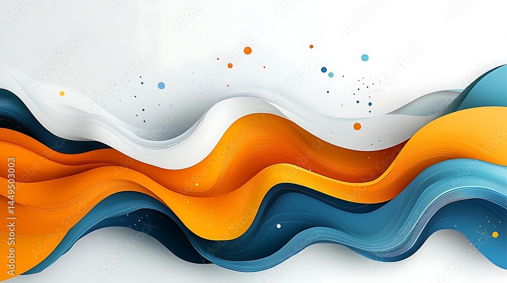 Poster abstract background with flowing waves of orange blue and white tones depicting movement and dynamic