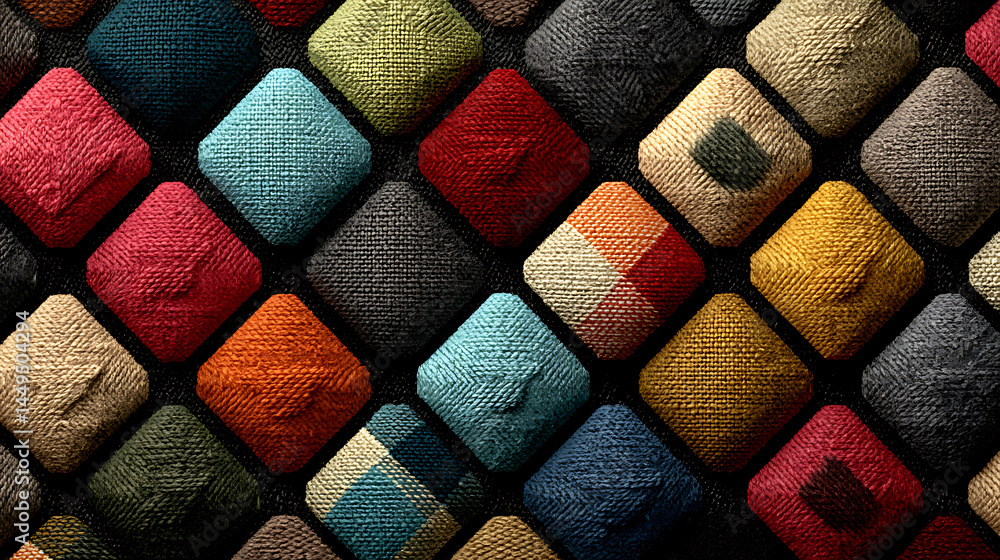 Poster abstract background with geometric textile pattern in diverse colors creates a visually engaging des
