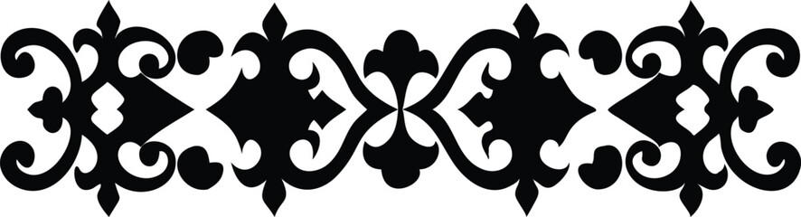 Obraz premium Black vintage ornament pattern symmetrically repeating against a white backdrop displays intricate details