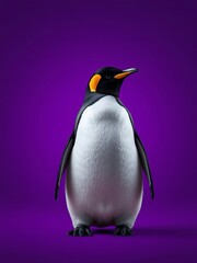Fototapeta premium an image of a penguin standing on a purple background, there is a penguin that is standing on a purple background