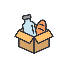 Food donation colored icons, minimalist vector illustration ,simple transparent graphic element .Isolated on white background