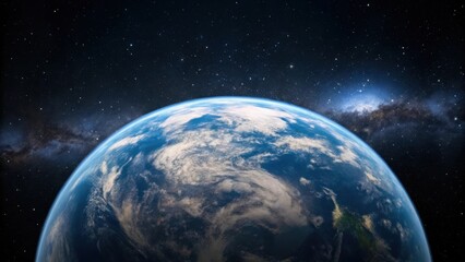 Planet earth view from space with stars and galaxy background