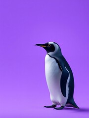 Fototapeta premium an image of a penguin standing on a purple surface, there is a penguin standing on a purple surface with a purple background