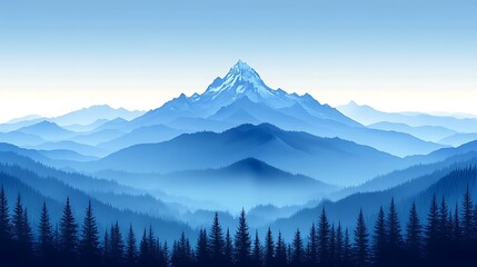 Obraz premium Blue layered mountain range with forest