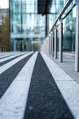 triped Sidewalk with Glass and Metal Elements