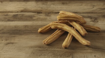 Crispy Delicious Churros on Rustic Wooden Table