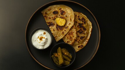 A Culinary Symphony: Exquisite Indian Flatbreads with Yogurt Dip and Pickles