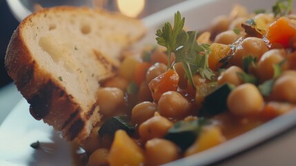 Hearty Chickpea Stew with Toasted Bread: A Delicious and Healthy Vegetarian Meal