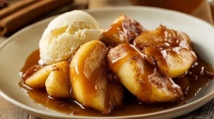 Scrumptious Caramel Apple Dessert with Vanilla Ice Cream