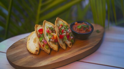 Scrumptious Crispy Tacos with Vibrant Salsa - Outdoor Dining Delight