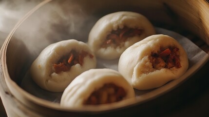 Steamed Buns in Bamboo Steamer: A Culinary Delight