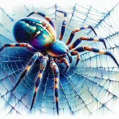 A hairy brown predator, an arachnid spider, waits on its intricate web in the garden, a macro closeup of nature's isolated hunter