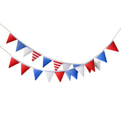 Obraz premium Colorful bunting made of fabric with red, white, and blue patterns is displayed. The festive decoration is suitable for various summer celebrations and outdoor events
