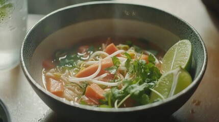 Aromatic and Delicious Noodle Soup with Lime and Vegetables
