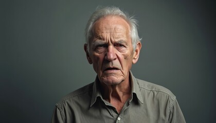 Close-up portrait of elderly man with intense expression. Glares lips tightly pursed, nostrils flaring, conveying disgust. Facial details, textures, wrinkles add to emotional realism, capturing age,