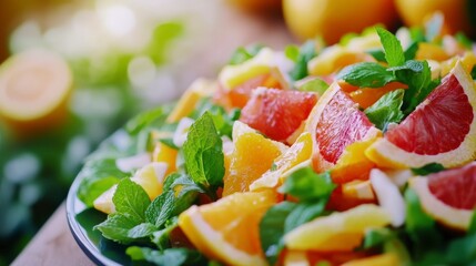 A Colorful Citrus Fruit Salad with Fresh Mint