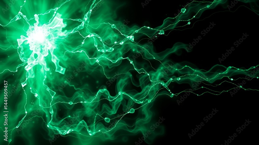 Poster emerald energy surge: a captivating and abstract digital art piece with a mesmerizing display of pul