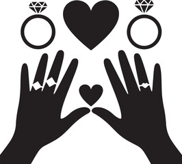 Black Ring Silhouettes Clipart – Engagement, Wedding Band & Diamond Ring Vector Set

