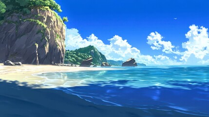 Tropical Island Beach Scene: Serene Coastal Paradise