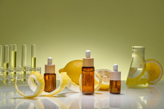 Natural Lemon Derived Essential Oils in Glass Bottles with Accessories