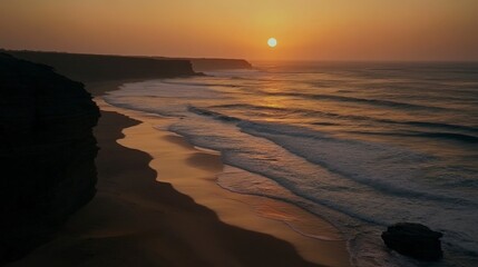 Golden Hour Coastal Sunset: Dramatic Cliffs and Waves at Dusk
