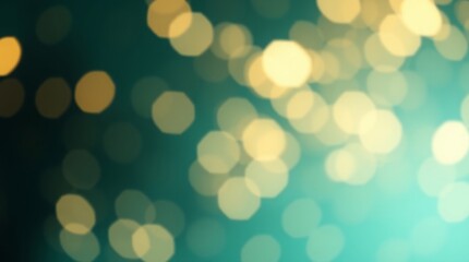 Obraz premium Ethereal Illumination: An artistic representation of bokeh effect, featuring blurred, circular light patterns dancing against a teal and deep green backdrop, creating a magical atmosphere.