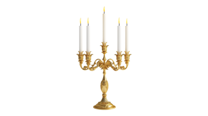 Golden Candelabra with Lit Candles Elegant Home Decor