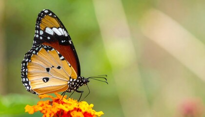Obraz premium Monarch Butterfly Perched on Vibrant Orange Flower