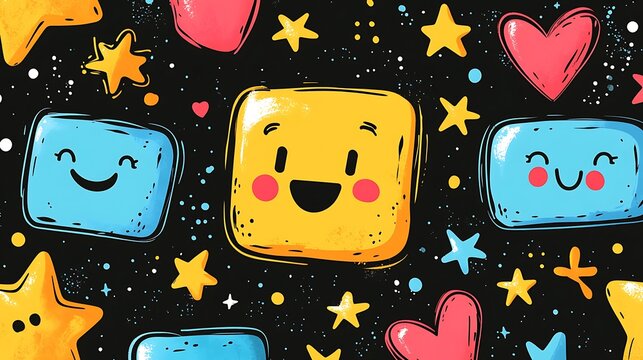 Animated stars hearts and emoji pattern