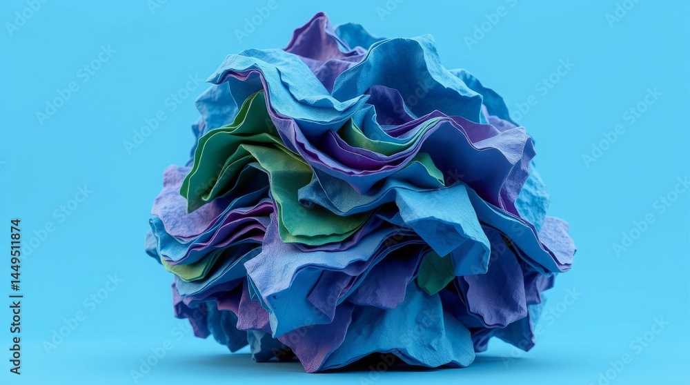 Poster abstract paper sphere: a vibrant cluster of layered paper sheets, evoking a sense of intricate compl