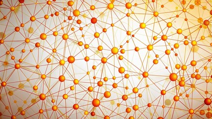 Geometric background of orange and yellow dots connected in a random pattern
