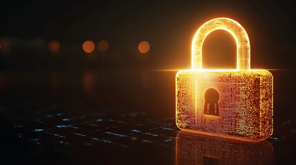 Glowing padlock on a digital surface.