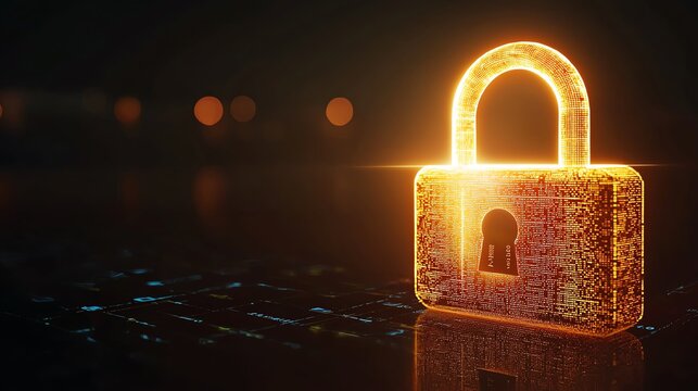 Glowing padlock on a digital surface.