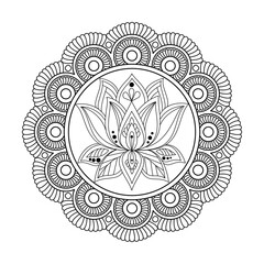 Elegant Floral Rings Mandala in Black and White Coloring Book Page
