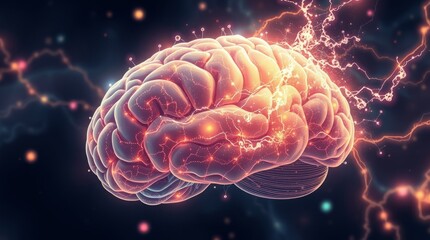 Obraz premium Brain's Brilliant Burst: A vivid visualization of the human brain, emitting glowing energy, showcasing the intricate network of neural pathways and the power of the mind.